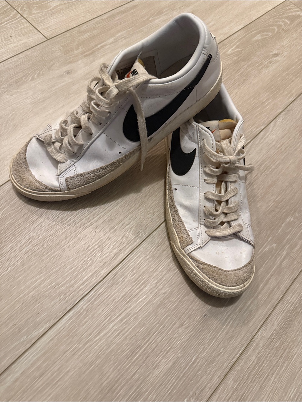 Nike Blazers White with Black Swoosh and Beige Accents